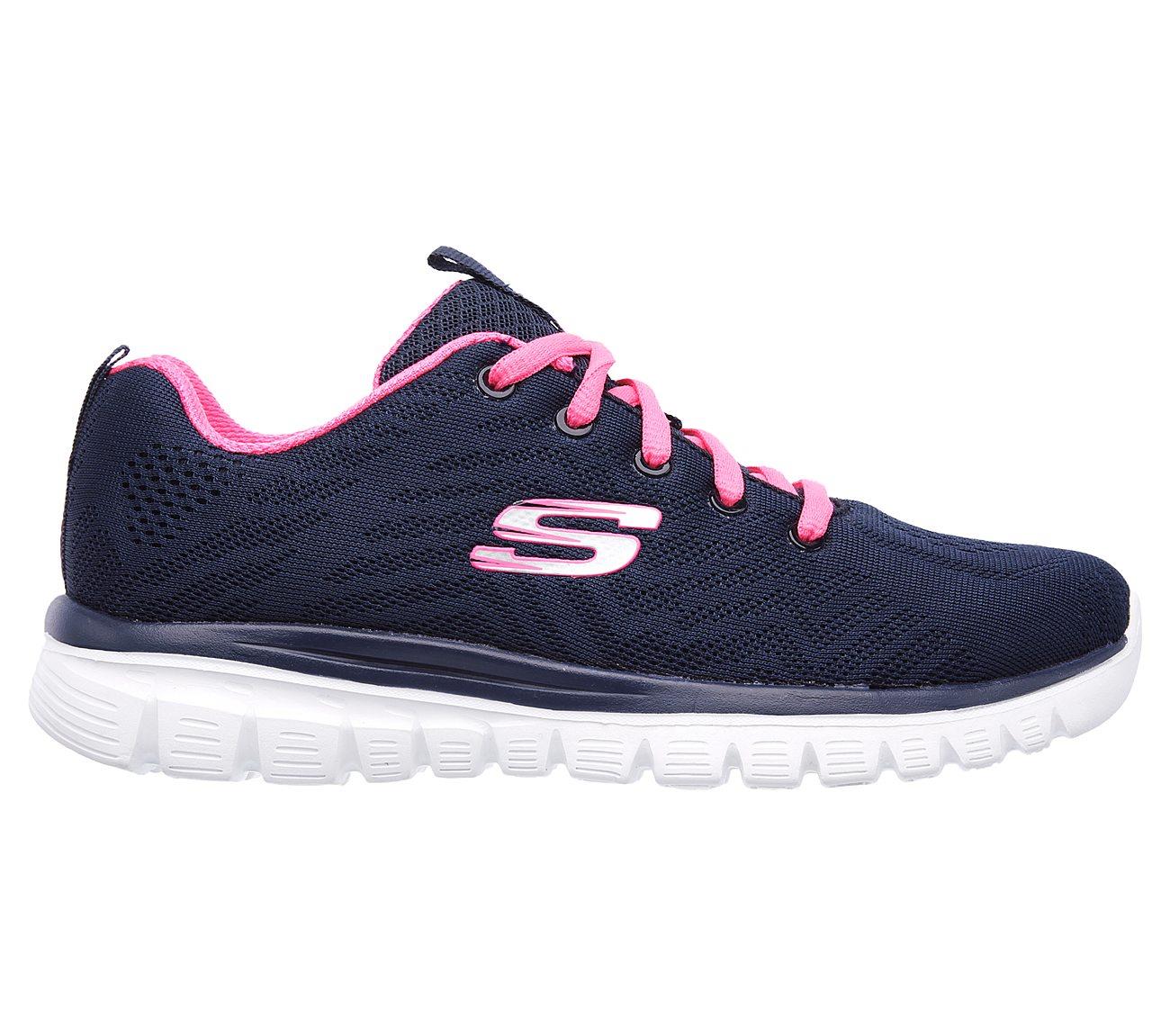 Womens Wide Fit Skechers 12615 Walking Trainers - Navy/Hot Pink - Image 2