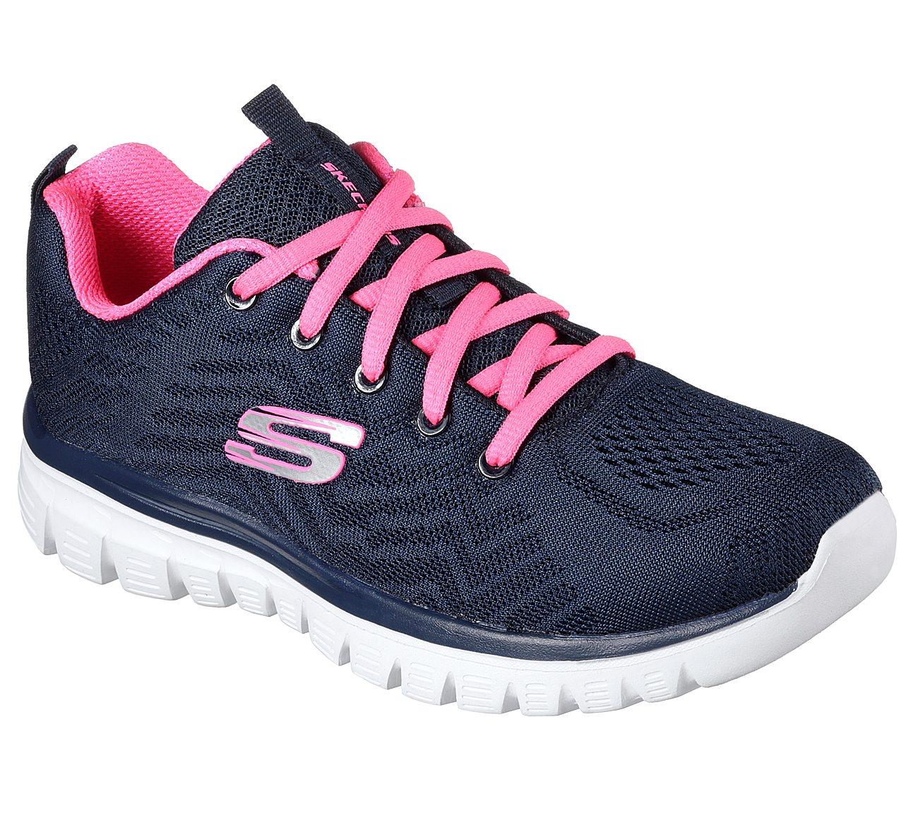 Womens Wide Fit Skechers 12615 Walking Trainers - Navy/Hot Pink - Image 3
