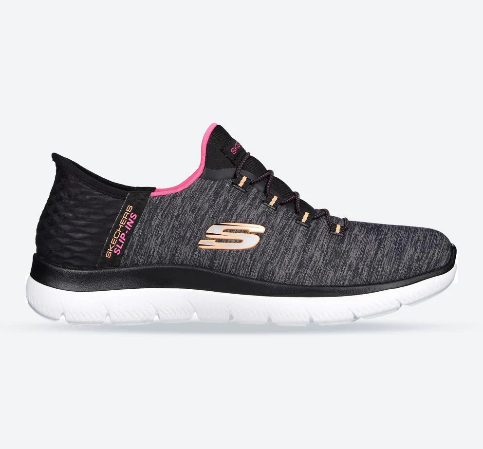 Women's Wide Fit Skechers 149937W Summits Dazzling Haze Vegan Trainers - Black/Multi