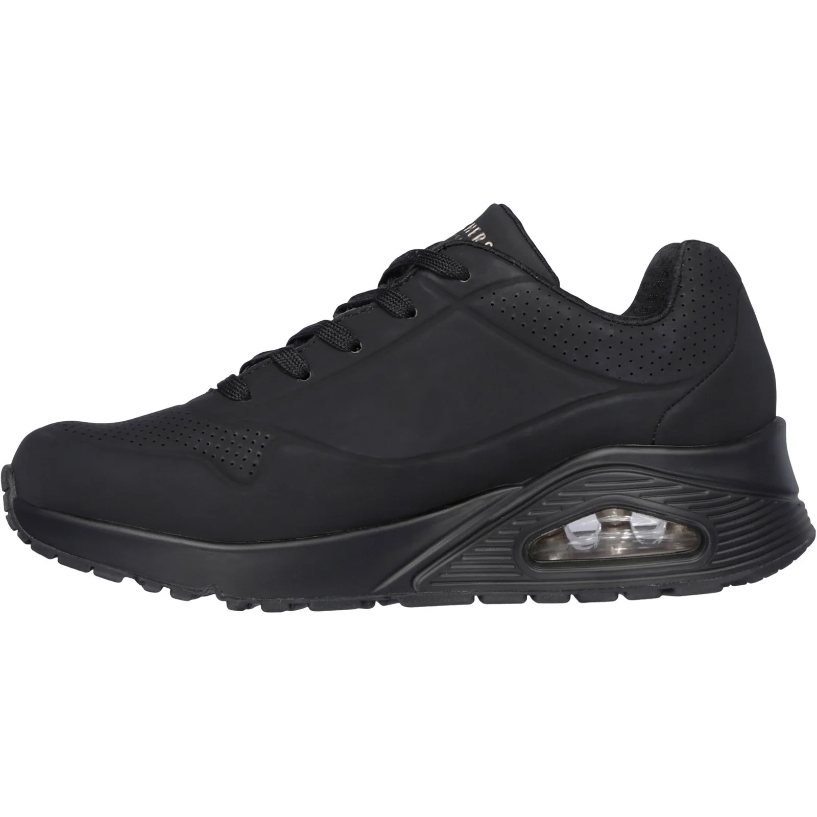 Women's Wide Fit Skechers 73690 Uno Stand On Air Walking Street Wear Trainers - Black/Black - Image 5