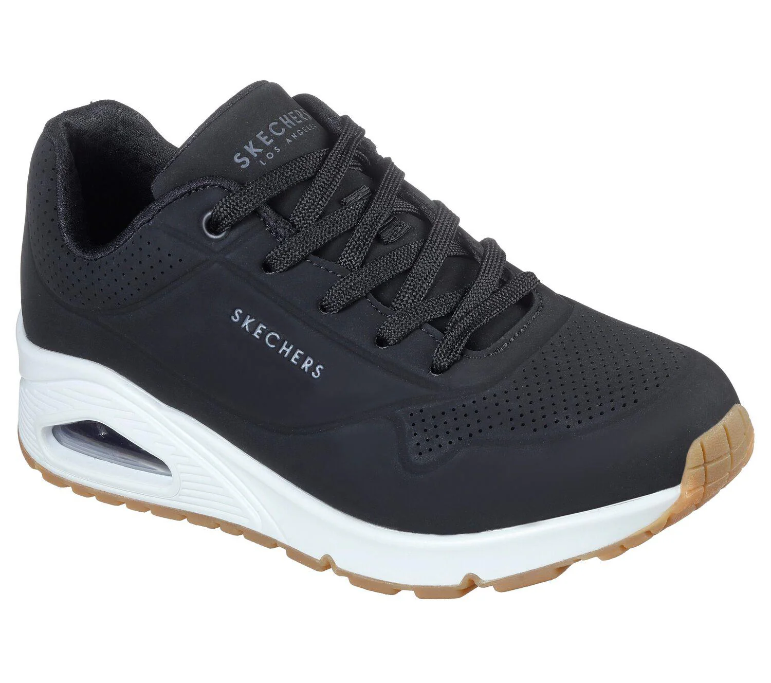 Women's Wide Fit Skechers 73690 Uno Stand On Air Walking Street Wear Trainers - Black/White - Image 3