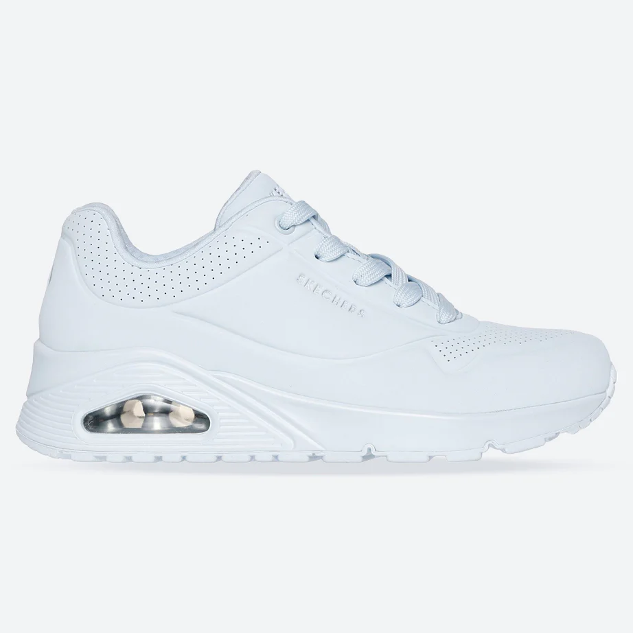 Women's Wide Fit Skechers 73690 Uno - Stand On Air Walking Street Wear Trainers - Light Denim