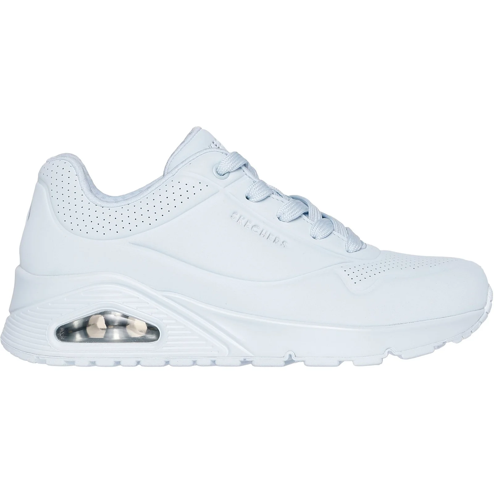 Women's Wide Fit Skechers 73690 Uno - Stand On Air Walking Street Wear Trainers - Light Denim - Image 2