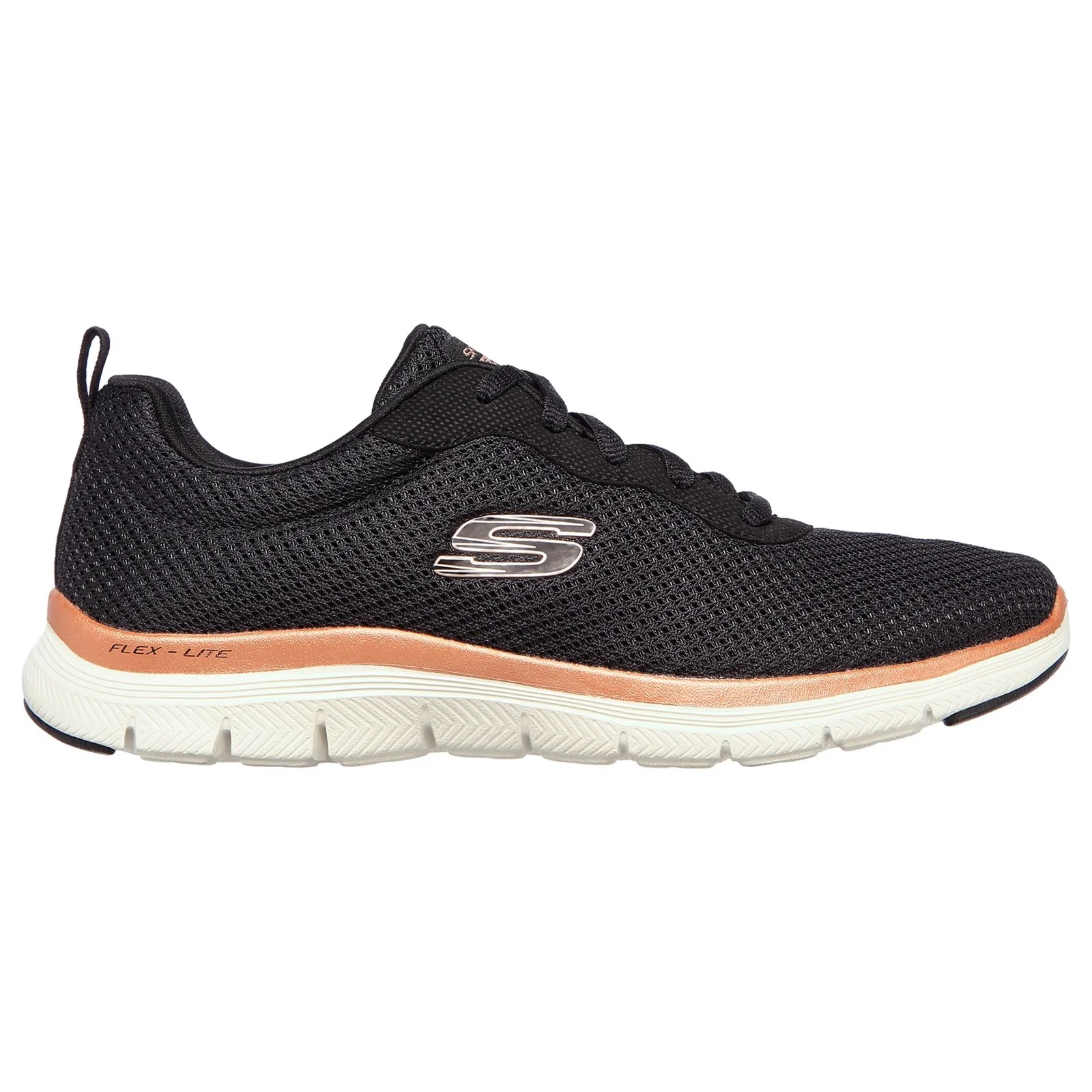 Womens Wide Fit Skechers Flex Appeal 4.0 149303 Brilliant Walking Trainers - Black/Rose Gold - Image 2
