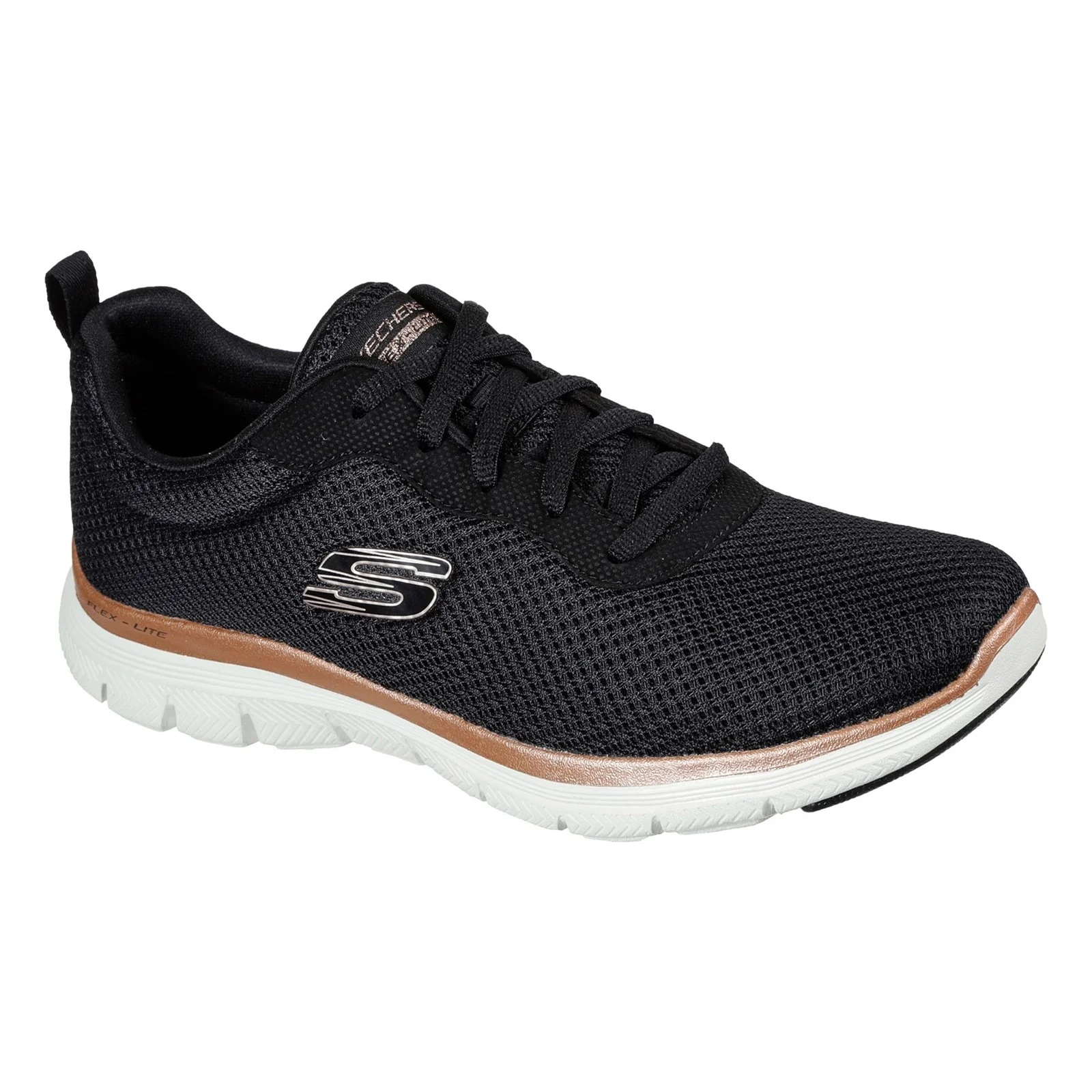 Womens Wide Fit Skechers Flex Appeal 4.0 149303 Brilliant Walking Trainers - Black/Rose Gold - Image 3